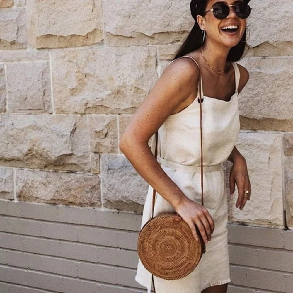 Round Rattan Crossbody Bag.